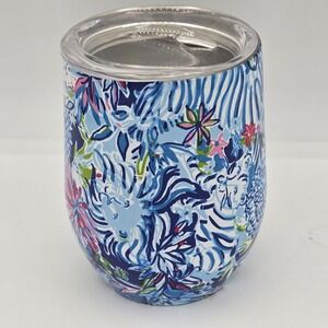 Lilly Pulitzer‎ Lion Around Stemless Insulated Tumbler Cup Lid Tropical Blue